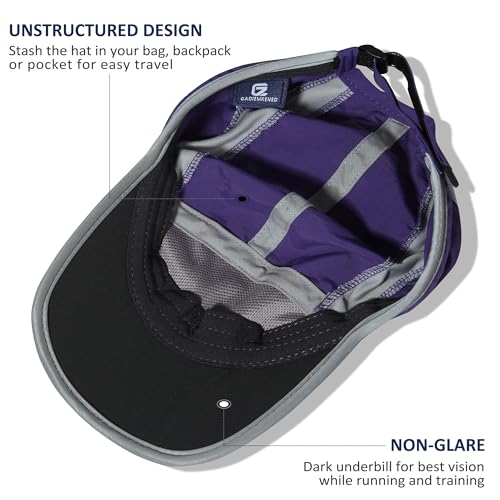 Baseball Cap Nylon Running Cap Outdoor Sports Hat for Men Women Adjustable Quick Drying Reflective Foldable UPF50+ Breath Mesh Water Repellency Race Performance Lightweight Dark Purple