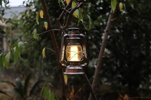 LED Vintage Lantern Metal Hanging Hurricane 12 LED Dimmer Switch Warm White Battery Operated Lantern Power Outage Indoor Camping Lighting Outdoor Brooklyn Decoration