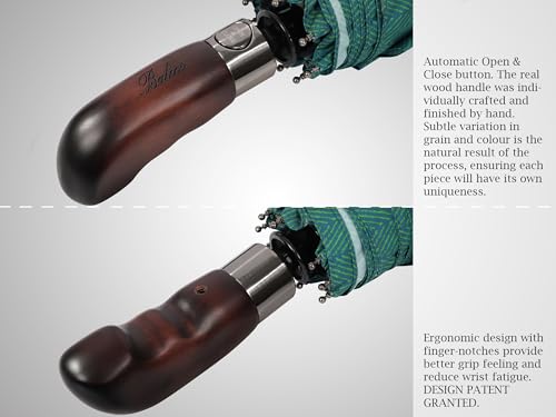 Folding Umbrella Real Wood Handle Herringbone Jade Green