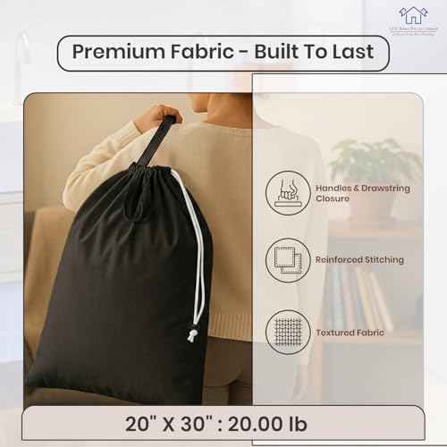 LFH Home Large Premium Cotton Rich Canvas Laundry Bag with Drawstring and Handles Heavy Duty (6 Count)