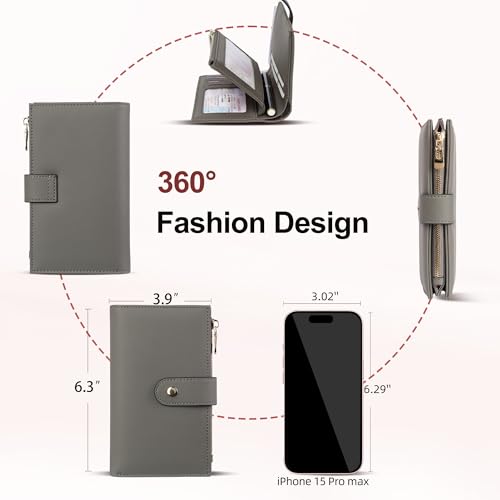 Women's Wallet RFID Blocking Leather Trifold Clutch Wallet Credit Card Holder Ladies Travel Wallet Purse with Passport
