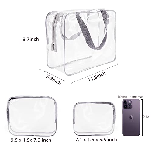 3Pcs Crystal Clear PVC Travel Toiletry Bag Kit for Women Men (3 Count)