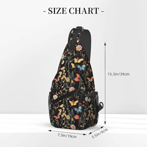 Sling Bag Wildflower Botanical Butterfly Flower Hiking Daypack Crossbody Shoulder Backpack Travel Chest Pack for Men Women