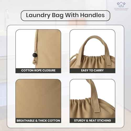 LFH Home Large Premium Cotton Rich Canvas Laundry Bag with Drawstring and Handles Heavy Duty (4 Count)