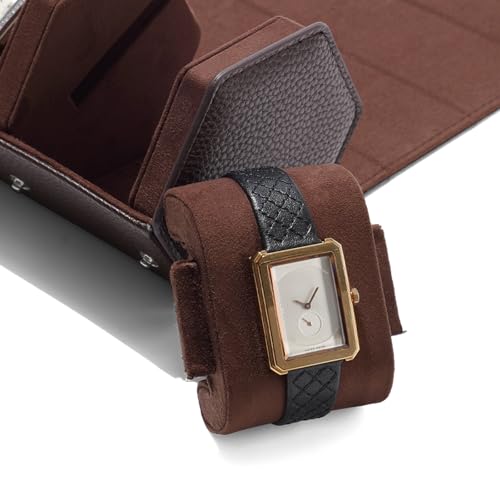 2 Slot Watch Box Brown Hexagonal