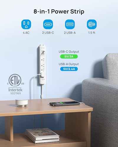 Wall Mount Surge Protector Power Strip with 360 Rotating Plug