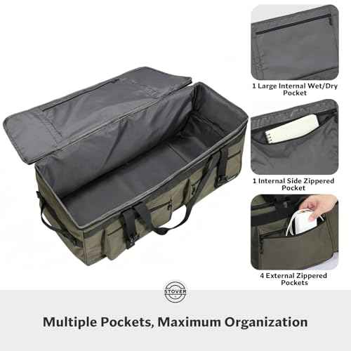 45/80/100L U-Zip Rolling Duffel Bag with Wheels, X-Large Durable Travel Duffle + Toiletry Bag, Lay-Flat Opening, Packable w/Shoulder Straps- Use as Luggage or Backpack, Men/Women (Green)