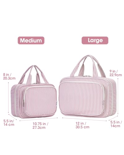 Striped Travel Toiletry Bag for Women Large Hanging Makeup Bag Organizer Toiletries Bag for Full Size Essentials Accessories Cosmetics