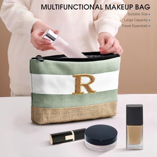 Beach Bag Initial Beach Tote with Makeup Bag for Travel