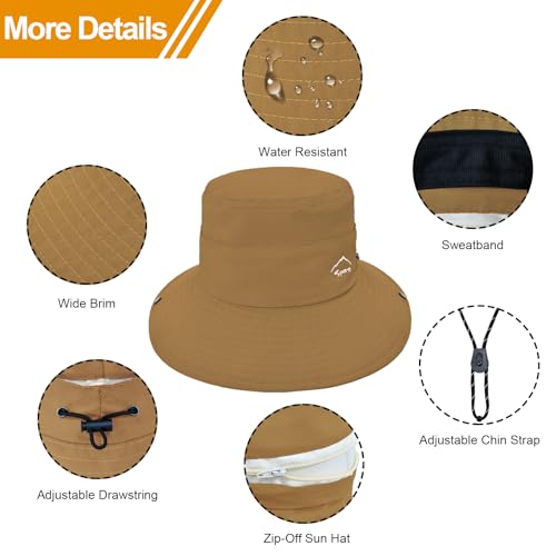 Sun Hats for Women Bucket Hat UV Protection Fishing Hat Wide Brim Safari Hats 2 in 1 Zip