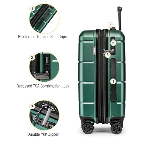 Carry On Luggage 22x14x9 Airline Approved Expandable Hardshell 20 Inch Suitcase with TSA Lock Carry On Suitcase with Wheels Small Travel Rolling Luggage with Cup Holder for Men Women Green