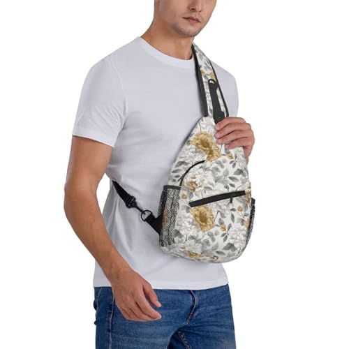 Sling Bag Rustic Flower Peony Floral Hiking Daypack Crossbody Shoulder Backpack Travel Chest Pack for Men Women