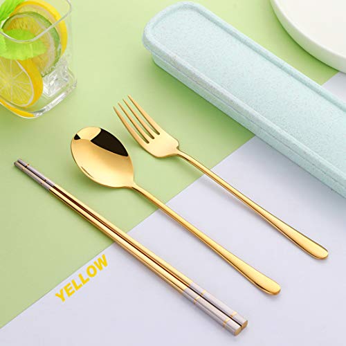 3 PCS Stainless Steel Travel Camping Flatware Set Fork Spoon Chopsticks with Portable Case