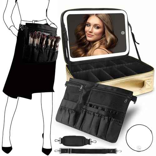 Large Makeup Train Case with Lighted and Mirror 14inch Partitionable Cosmetic Bag Travel Makeup Case Professional Cosmetic Artist Organizer