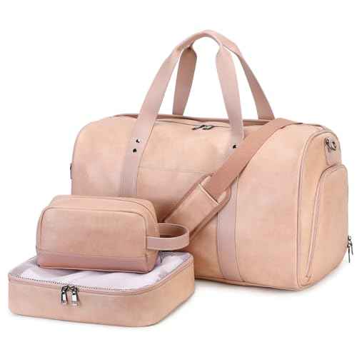 3PCS Faux Leather Weekender Bag for Women Men Travel Bag Overnight Bags (3 Count)