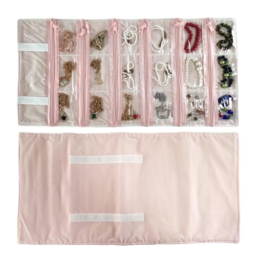 Travel Jewelry Roll Bag Portable Organizer Pouch With Grids&PVC Cover Storage Bags for Necklace