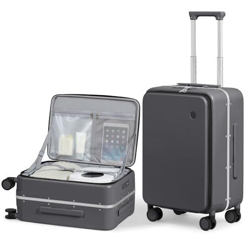 20 Inch Carry On Luggage 22x14x9 Airline Approved PC Hard Shell Suitcase Top Opening Aluminum Frame Travel Suitcases with Wheels