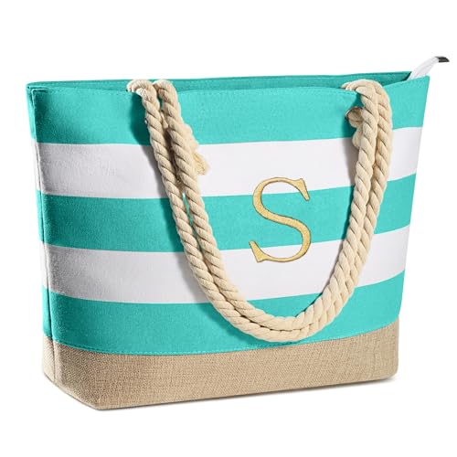 Women's Medium Striped Blue Cotton Travel Tote Bag