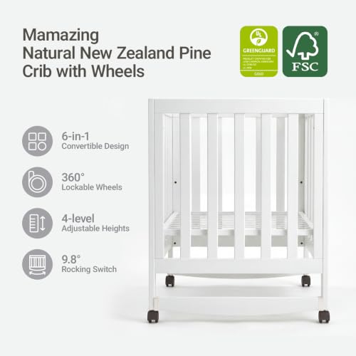 EvoNest 6-in-1 Convertible Baby Mini Crib with Wheels