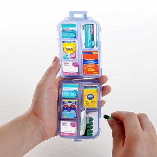 Small Pill Case Travel Pill Box Cute Pill Organizer for Purse Portable Daily Medicine Organizer 10 Compartment Pill Holder for Vitamins
