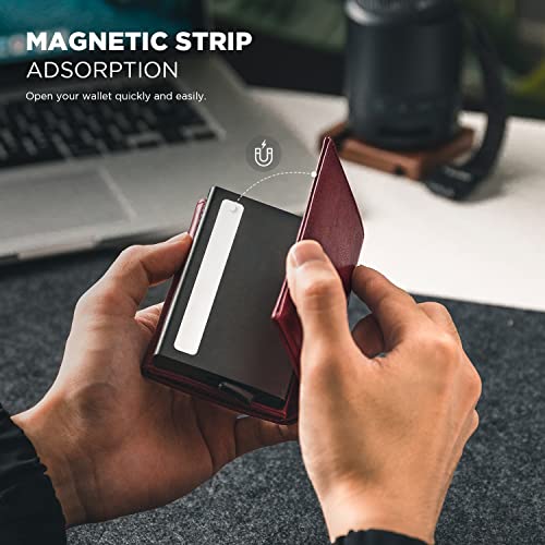 Pop up Card Wallet Minimalist Cash Wallets RFID Blocking Leather Smart Credit Card Holder with ID window for Men