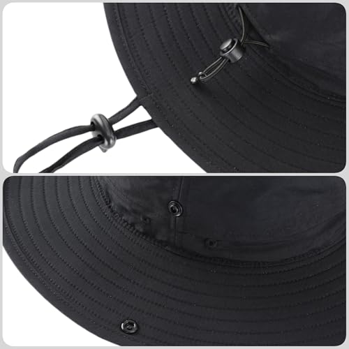 Mens Womens Wide Brim Safari Bucket Hat UV Sun Protection Fishing Hiking Hats Outdoor Summer Cowboy Hat Black