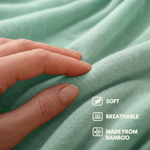 16-in-1 Compact Travel Blanket with Bag – Reversible, Ultra Soft Bamboo Airplane Blanket with Hidden Pocket - Packable for Flights, Camping, Picnic, Travel Essentials (Seafoam/Black)