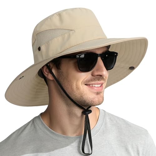 Sun Hats for Men Women Wide Brim UPF 50+ UV Hat Khaki