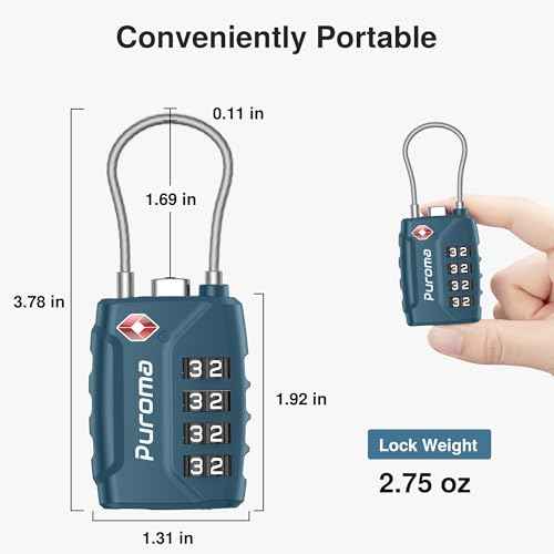 2 TSA Approved Luggage Locks 4 Digit Code Cable Lock Blue Peacock (2 Count)