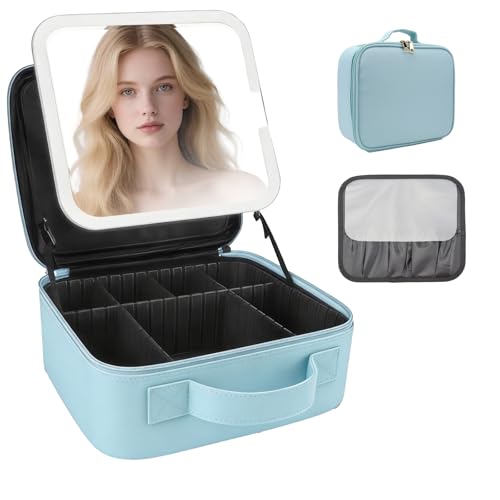 Travel Makeup Bag with LED Mirror Travel Makeup Organizer with 3 Lighted Settings