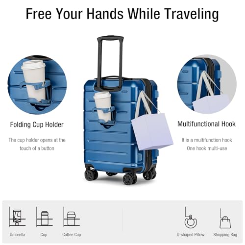 Carry On Luggage 22x14x9 Airline Approved Expandable Hardshell 20 Inch Luggage with TSA Lock Carry On Suitcase with Wheels Small Travel Rolling Luggage with Cup Holder for Women Men Lt Blue