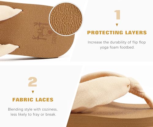 Flip Flops for Women Arch Support Summer Beach Sandals Beige Size 12