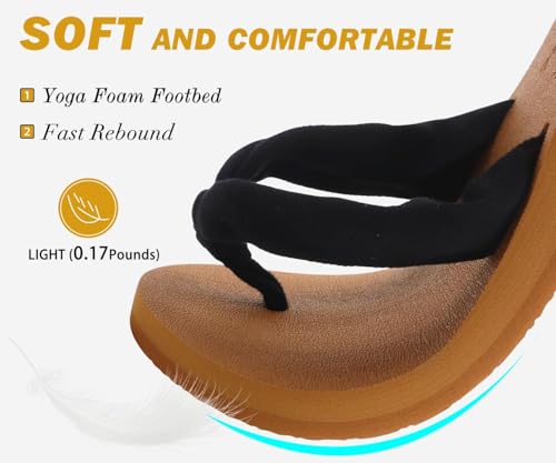Flip Flops for Women Arch Support Summer Pool Sandals Black Size 8.5