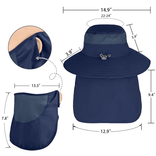 Sun Hats for Men Women Fishing Hat UPF 50+ Face Cover Wide Brim Bucket Hats Summer UV Protection Safari Hat with Neck Flap