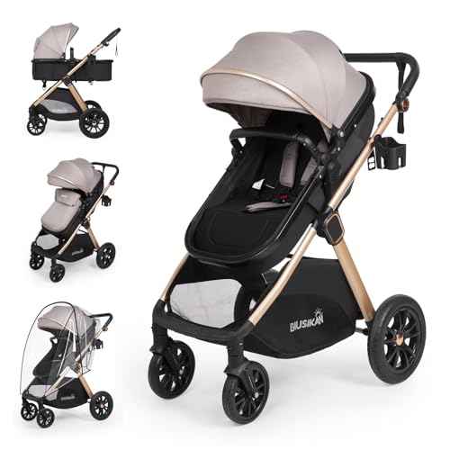 6-in-1 Convertible Baby Stroller with Bassinet Mode - Toddler Stroller w/Footmuff, Rain Cover, Cup Holder & Large Storage, Newborn w/All-Scene Large Wheels, Reversible Seat(Grey)