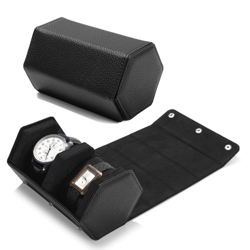 2 Slot Watch Box Black Hexagonal