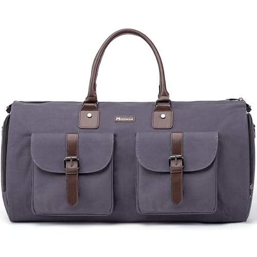 2-in-1 Canvas Garment Duffle Travel Bag with Shoulder Strap,Grey