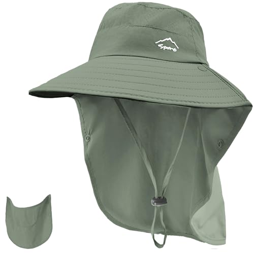 Sun Hat for Men Women with Neck Flap& Removable Face Cover Wide Brim