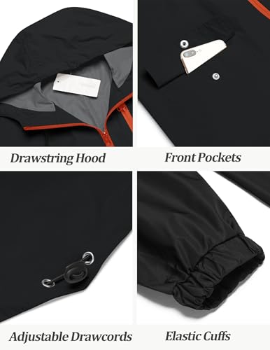 Long Rain Jackets Lightweight Hooded Packable Raincoat Waterproof Outdoor Hiking Windbreaker Jacket for Men