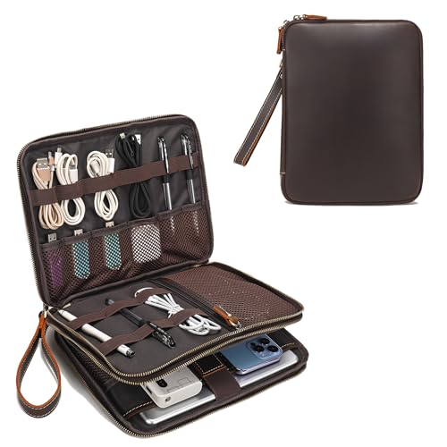 Full Grain Leather Travel Cable Accessories Bag
