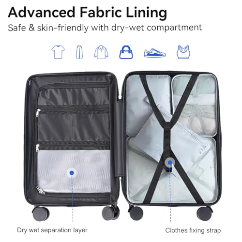 SOKOK Carry On Luggage Wide Handle Suitcase with Front Pocket 20''
