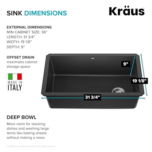 Forteza 32 inch Undermount Single Bowl Granite Kitchen Sink in Black