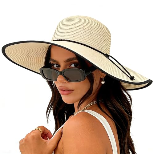 Women Twine Wide Brim Straw Hats Big Floppy Summer Hat Foldable Roll up Cap Beach Sun Hat UPF 50+