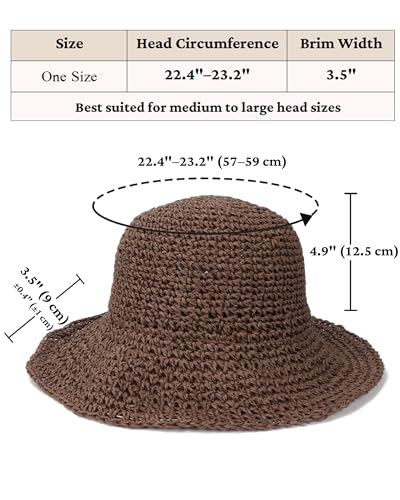 Womens Crochet Straw Sun Hat Foldable Floppy Wide Brim Beach Hat for Summer