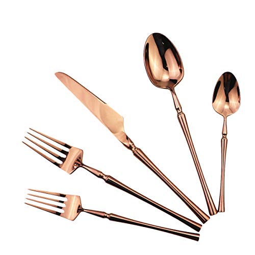 20 piece Copper Flatware Set 304 Stainless Steel Fork Spoon Cutlery Luxury Mirror Polished Silverware (4 Count)