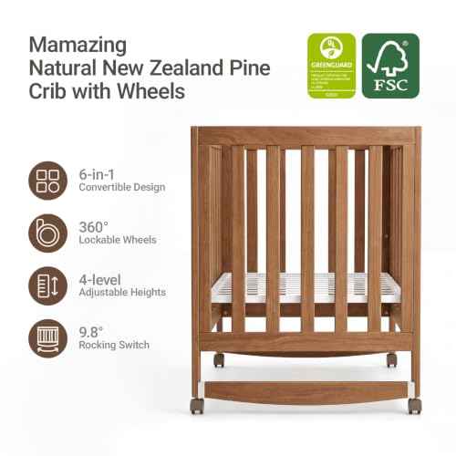 EvoNest 6-in-1 Convertible Baby Mini Crib with Wheels