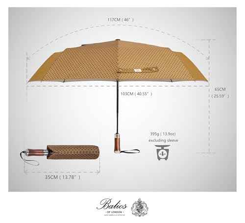 Folding Umbrella Lux Hardwood Handle Pimlico Mustard Navy