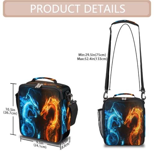 Dragon Fire Water Kids Lunch Box for Girls Boys Reusable Insulated Lunch Bag for Kids Toddler Thermal Cooler Spacious Lunchbox with Shoulder Strap Lunchbag for School Work Picnic (print 10)