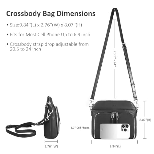 Black Genuine Leather Crossbody Bags for Women Travel Wallet Purse