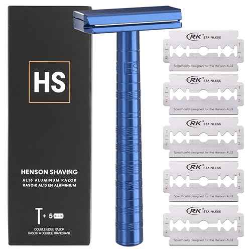 Razor Steel Blue Double Edge Safety Razor with 5 Spare Blades